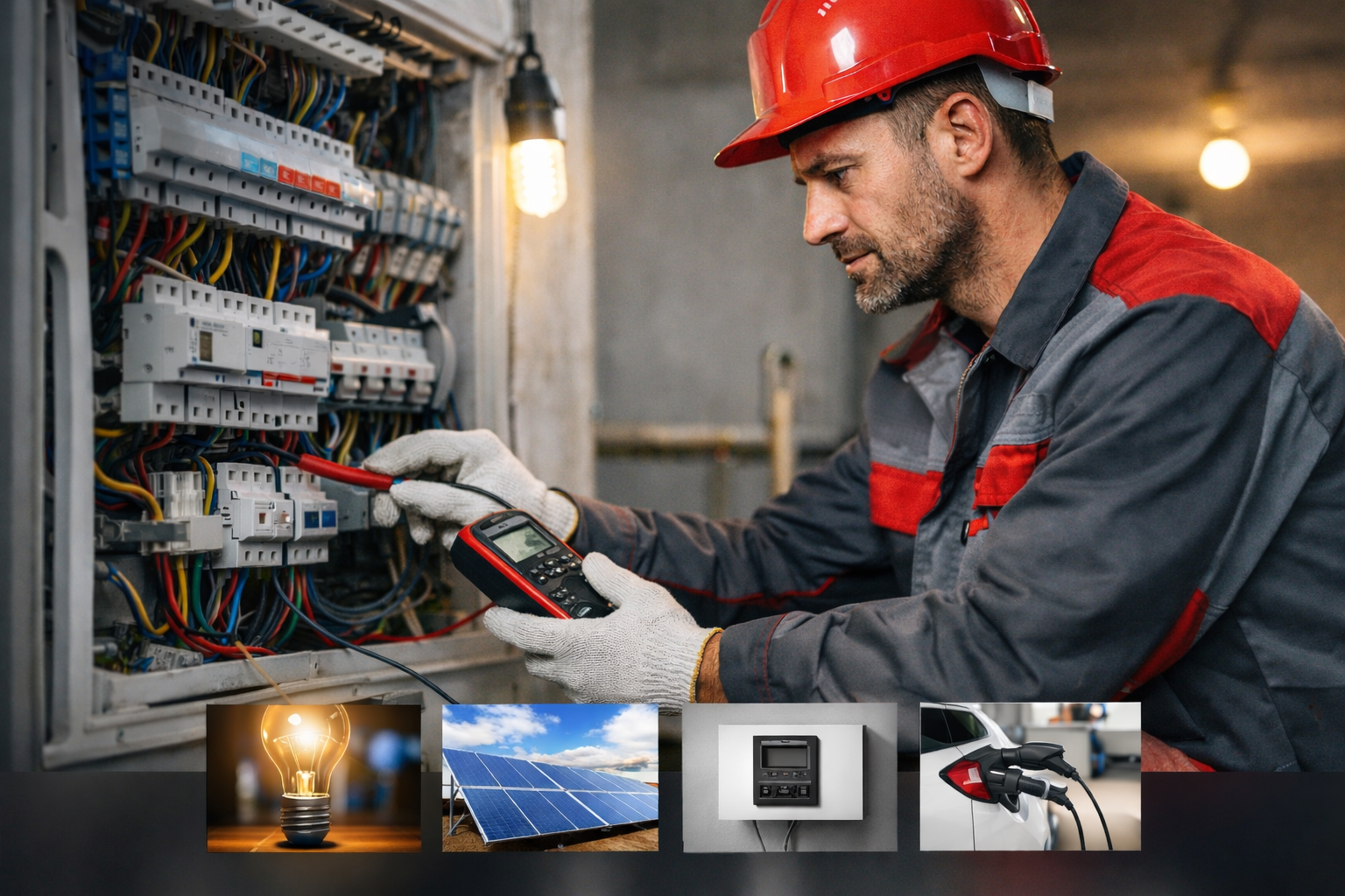 Villanyszerelő munka közben